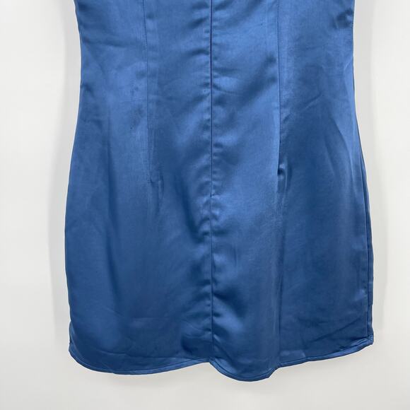 MORE TO COME | NWT Orana Mini Dress in Blue Satin Square Neck Sheath XS - Picture 9 of 13